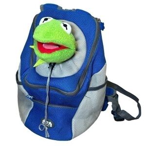 SMALL PET CARRIER BACKPACK BLUE SILVER MESH + WAIST STRAP